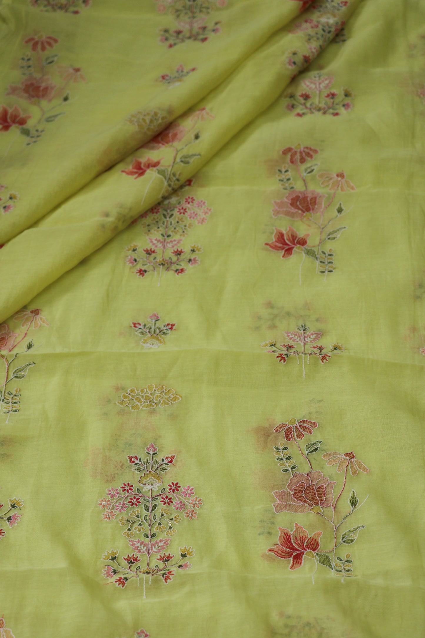 Pure Mul chanderi Floral Bunches Embroidered Fabric