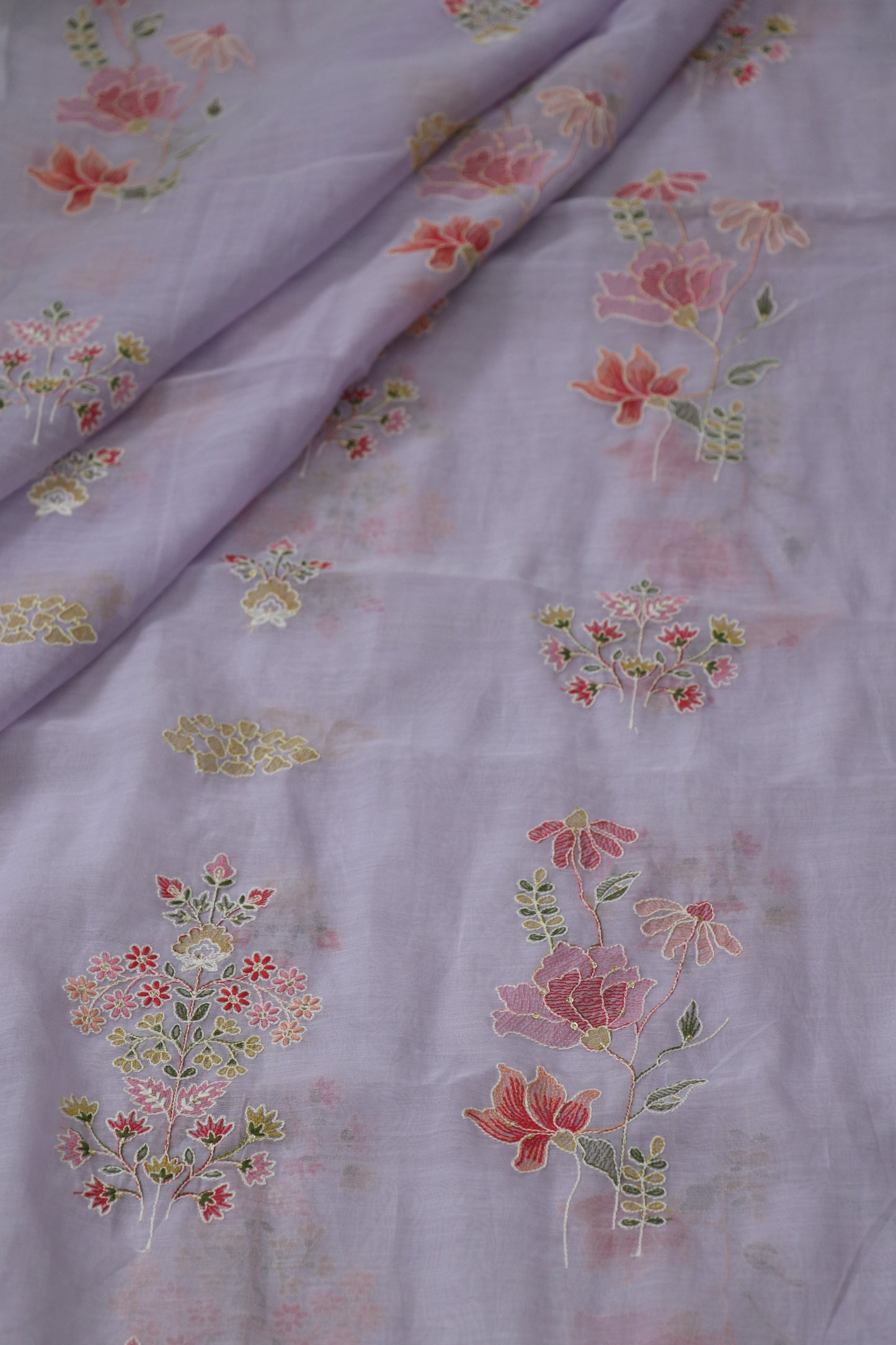 Pure Mul chanderi Floral Bunches Embroidered Fabric