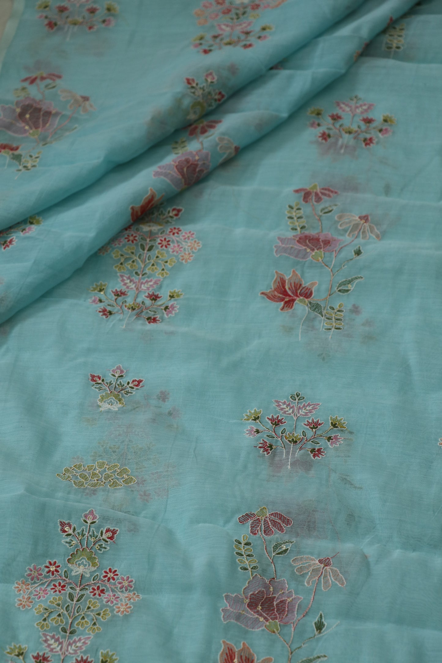Pure Mul chanderi Floral Bunches Embroidered Fabric