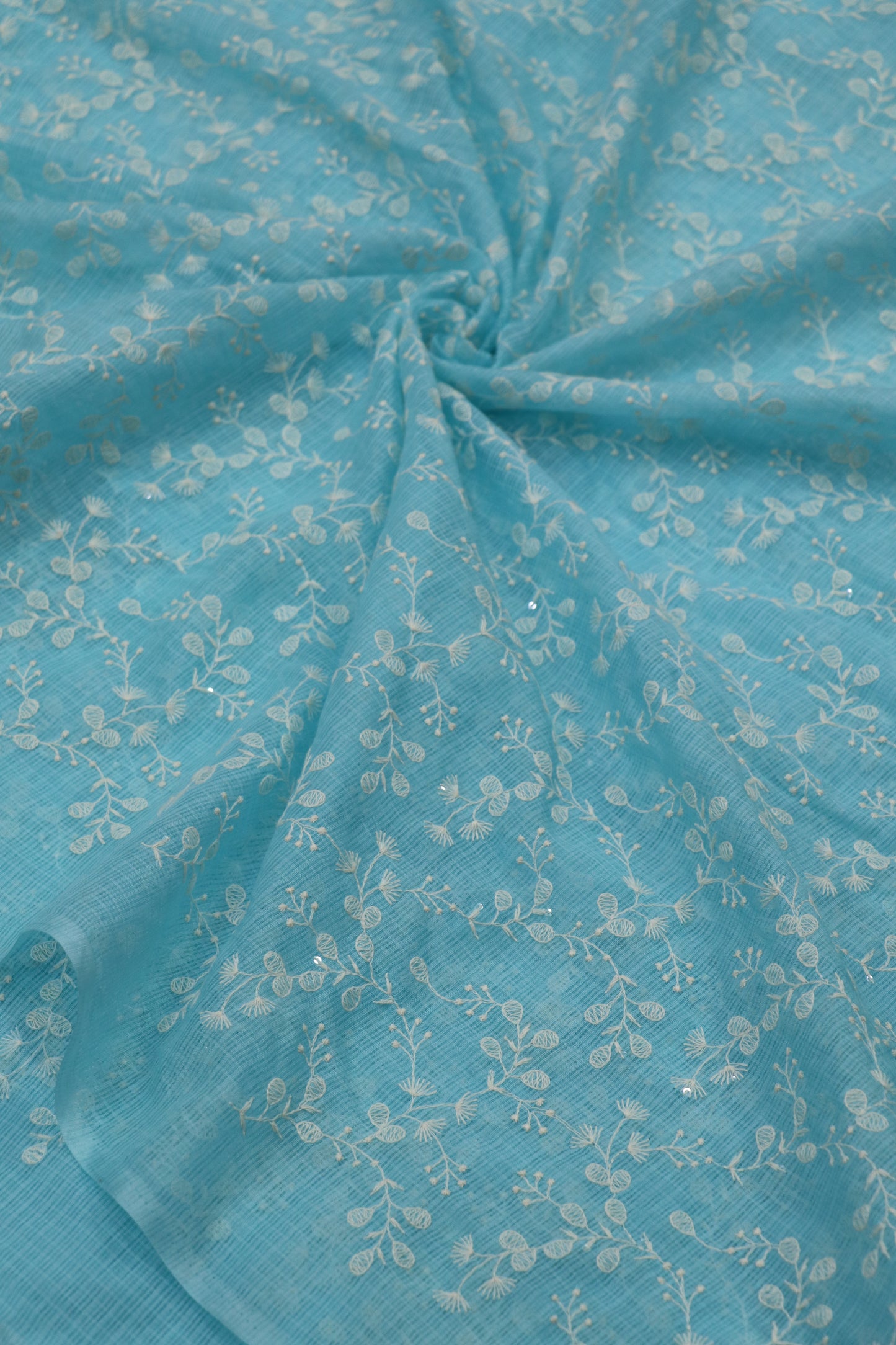 Small Intricated Embroidered Cotton Kota Fabric
