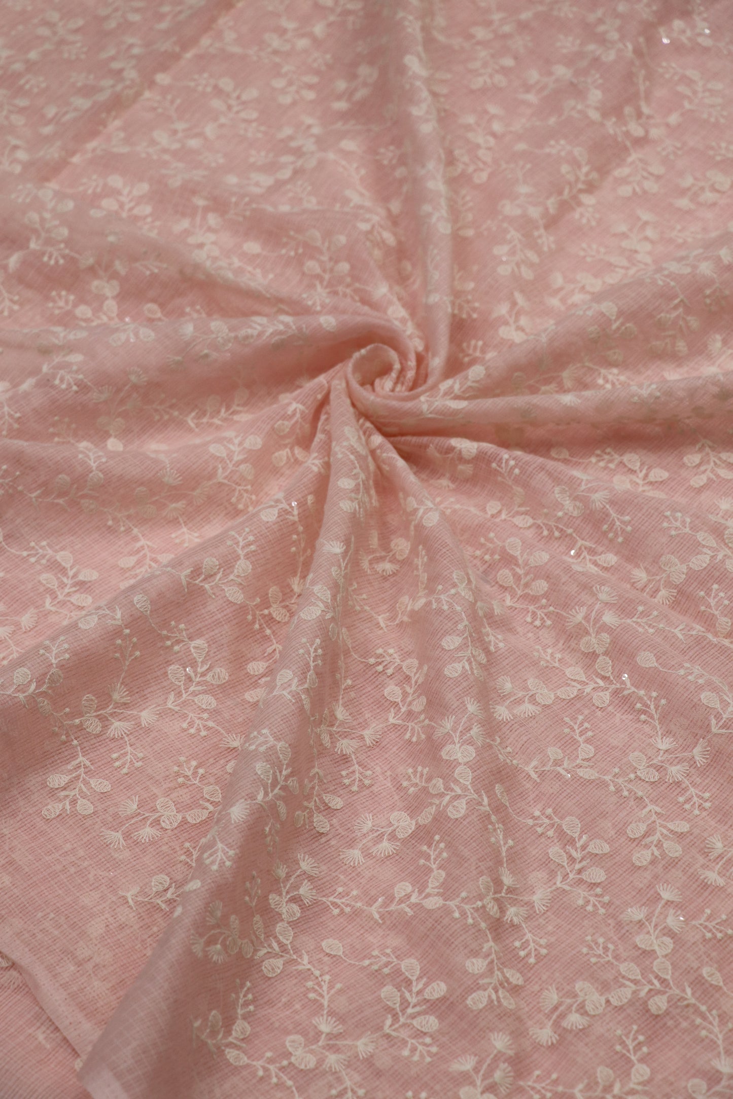 Small Intricated Embroidered Cotton Kota Fabric