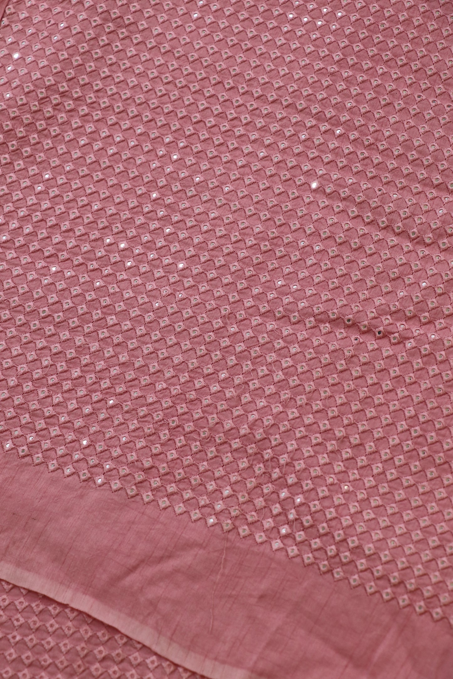 Diamond Shaped Mirrors With Self Thread Embroidery On Falling Rawsilk Fabric