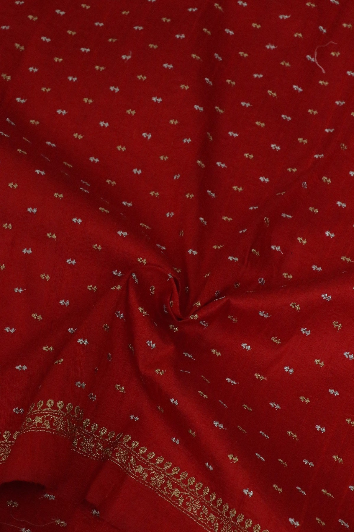 Gold And Silver Zari Embroidered Pure Raw Silk Fabric