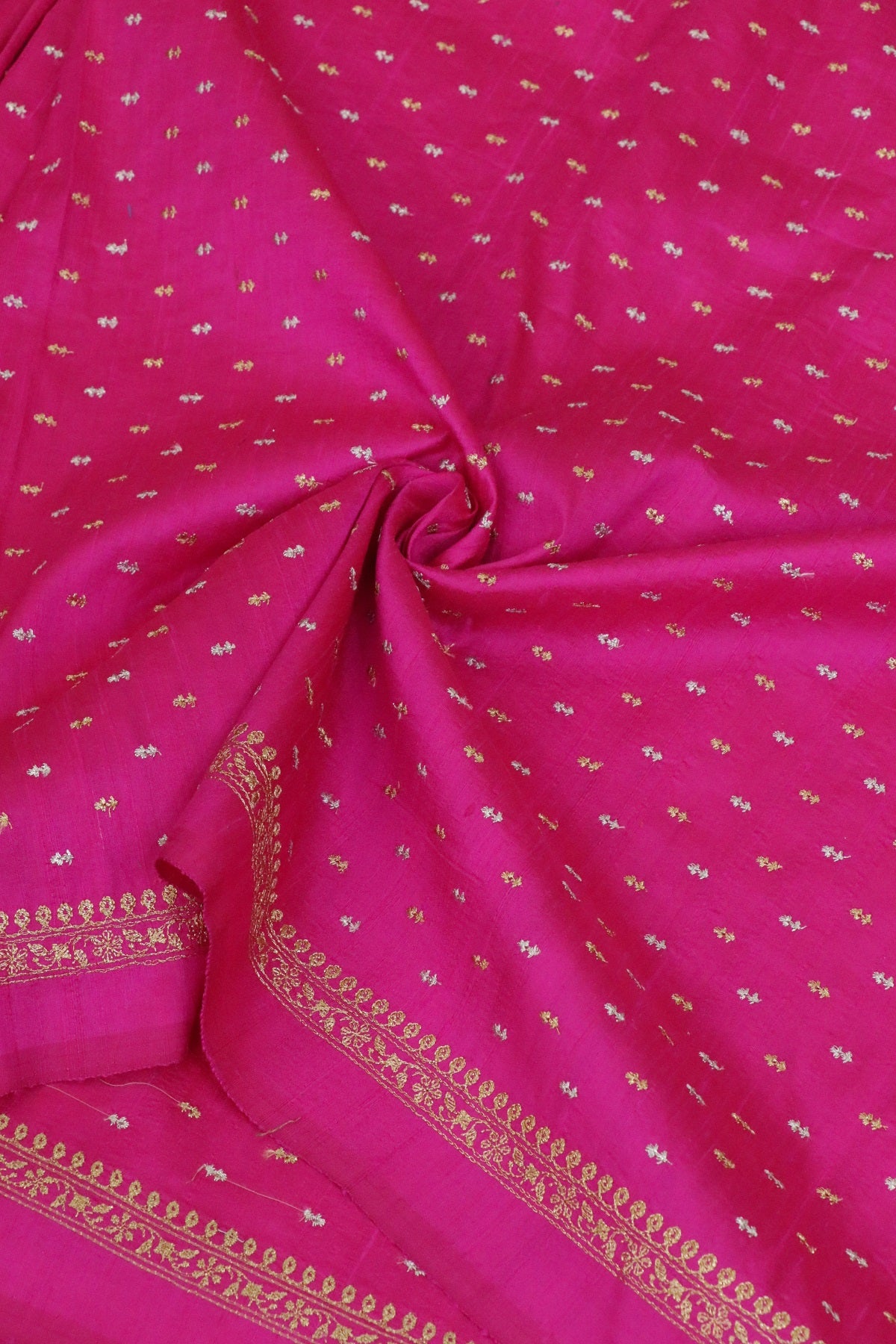 Gold And Silver Zari Embroidered Pure Raw Silk Fabric