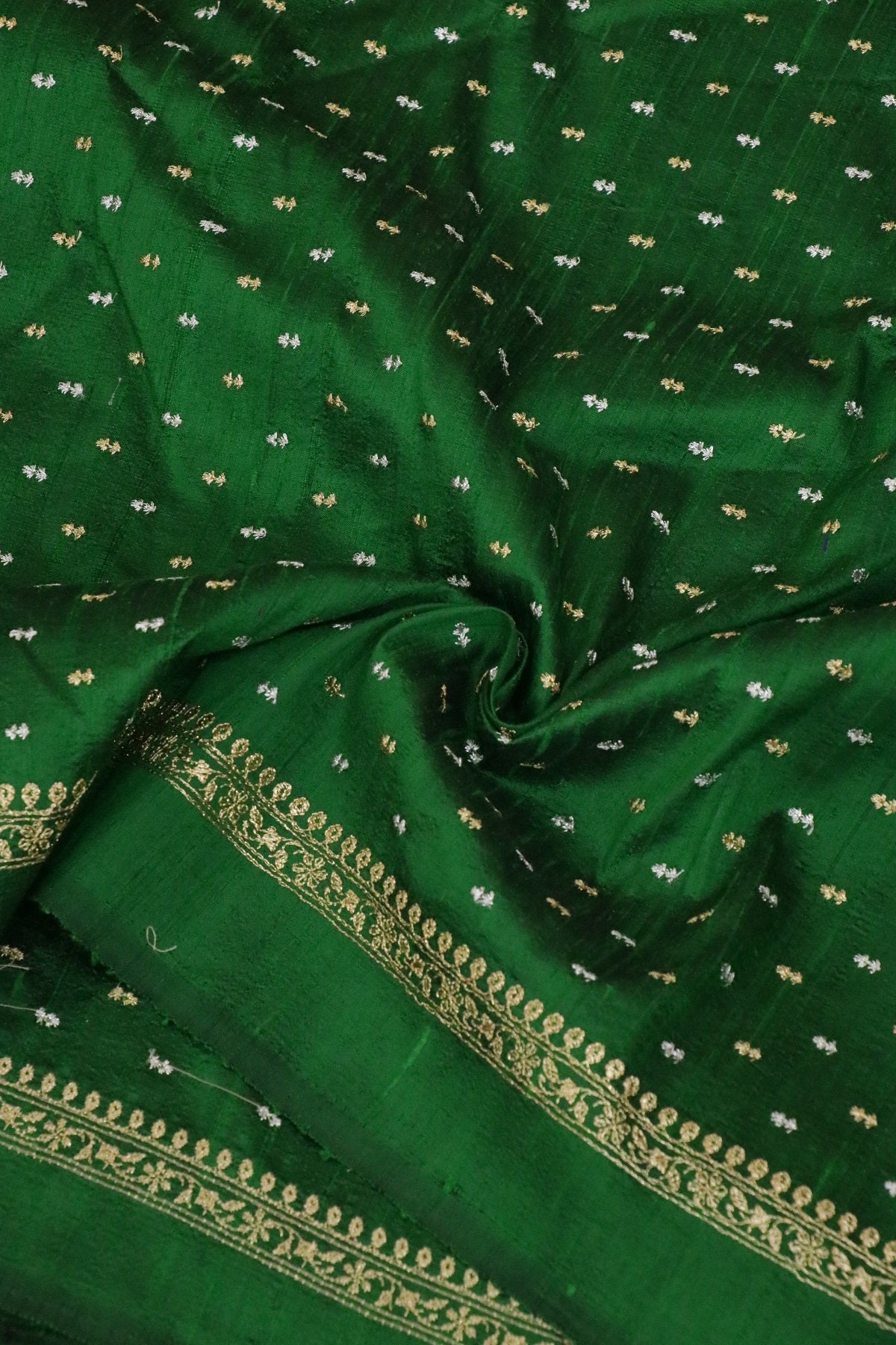Gold And Silver Zari Embroidered Pure Raw Silk Fabric