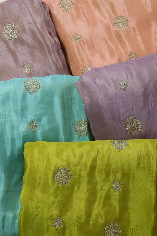 Zari Thread & Cut Bead Embroidered Floral Bunches Uppada Tissue Fabric