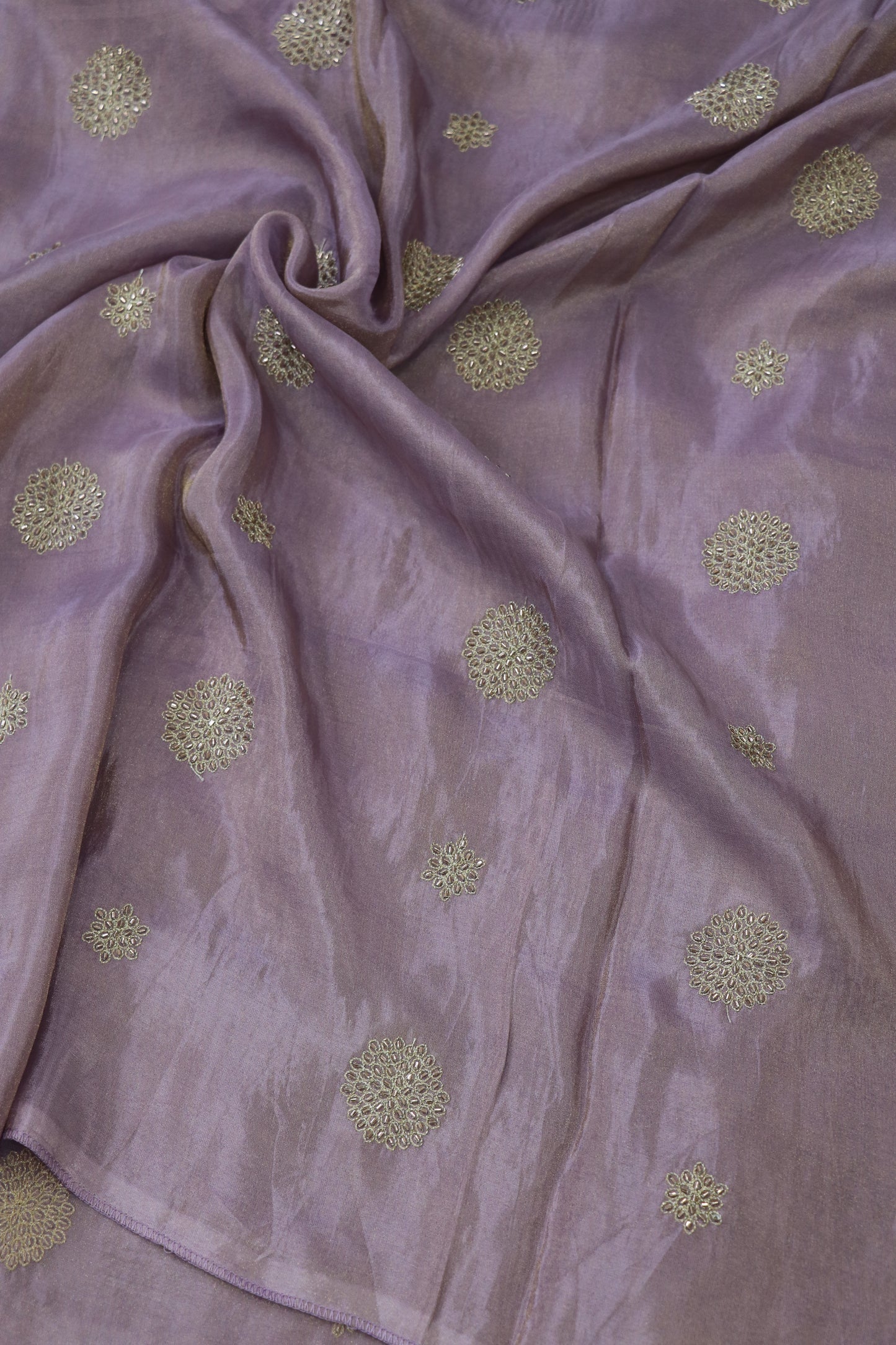 Zari Thread & Cut Bead Embroidered Floral Bunches Uppada Tissue Fabric