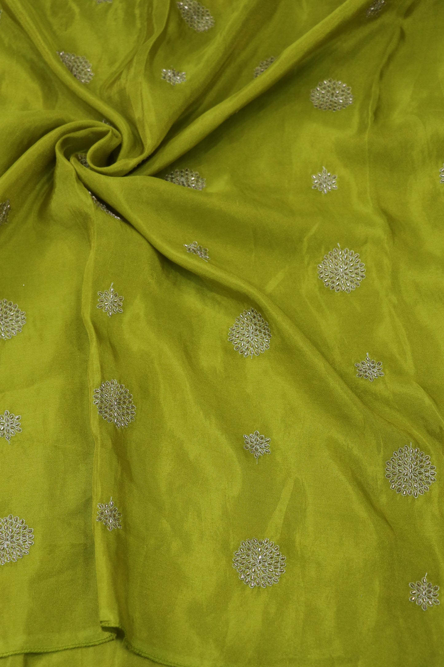 Zari Thread & Cut Bead Embroidered Floral Bunches Uppada Tissue Fabric