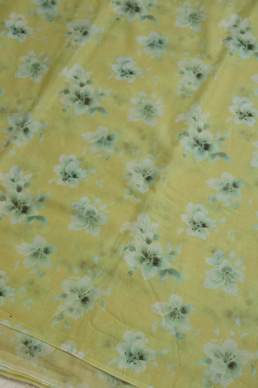 Light Yellow Floral Printed Mul Cotton Fabric