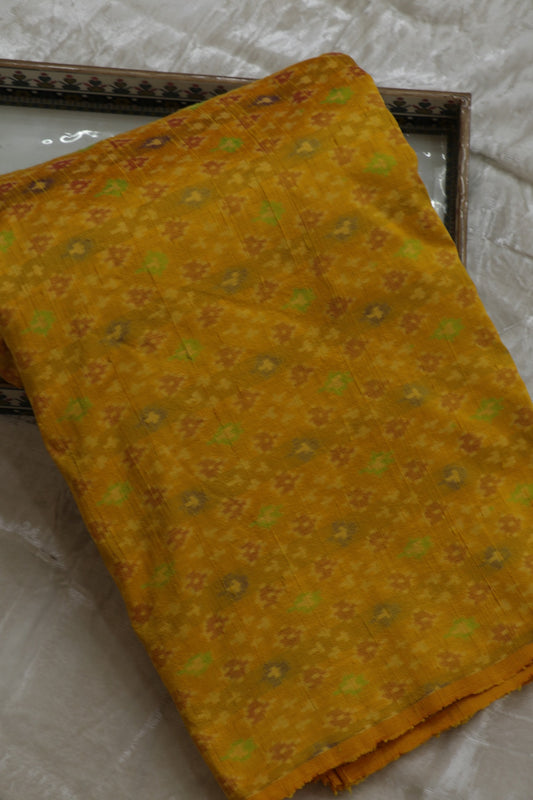 Dandellion Yelow Pure Rawsilk Ikkat Hand Woven  Fabric