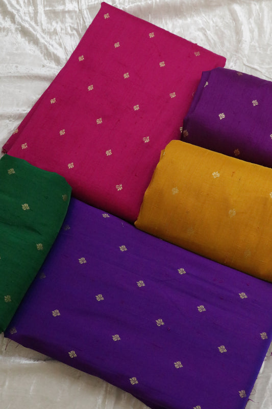 Pure Raw Silk Golden Zari Buta Weaved Fabric