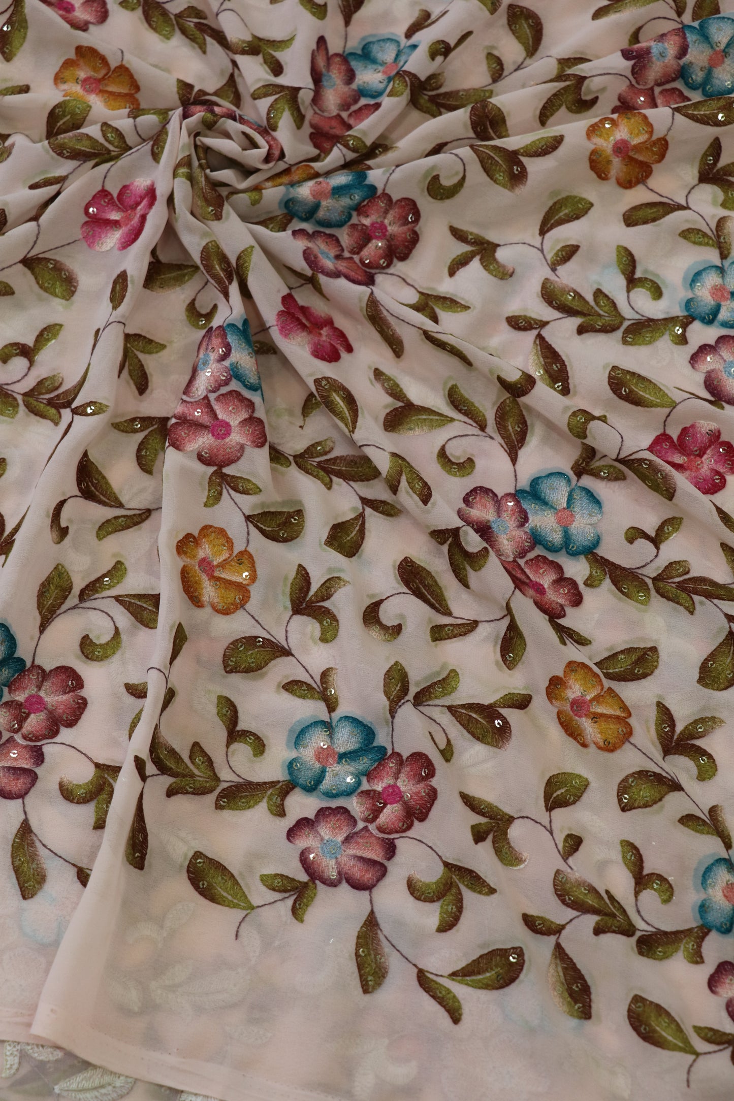 Printed Georgette Fabric Embroidered & Highlighted With Sequins