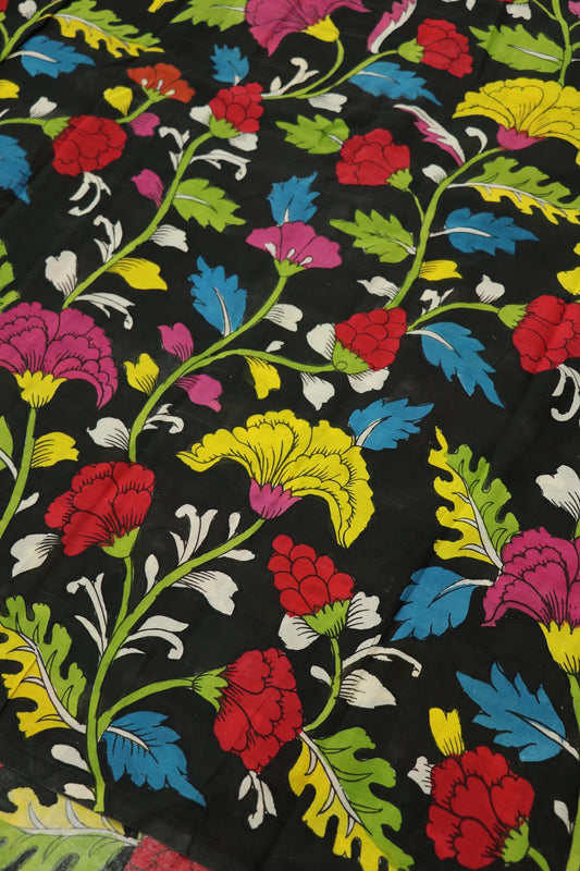 Black Pure Pen Hand Painted Kalamkari Fabric