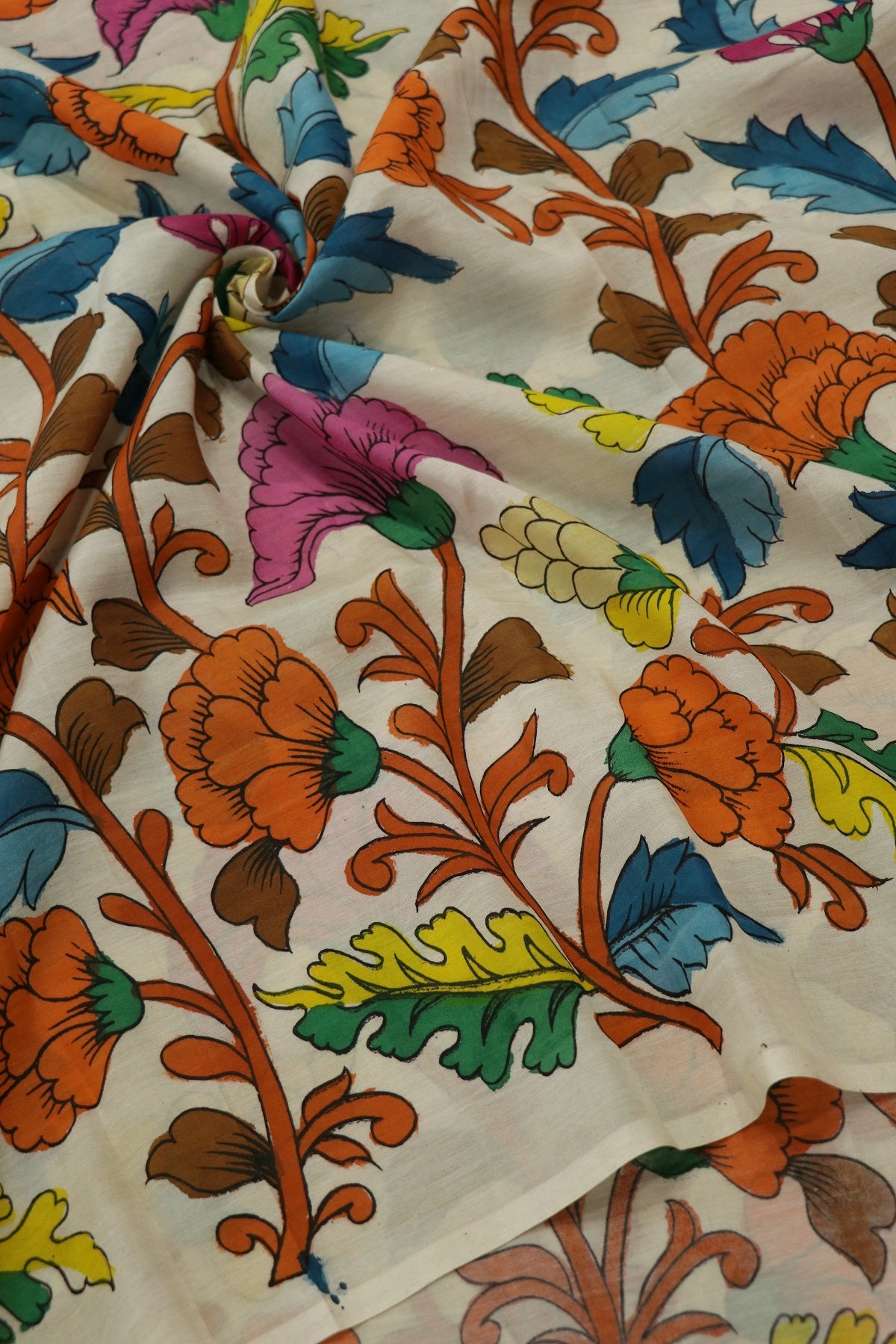 Ivory White Pure Pen Hand painted Kalamkari Fabric