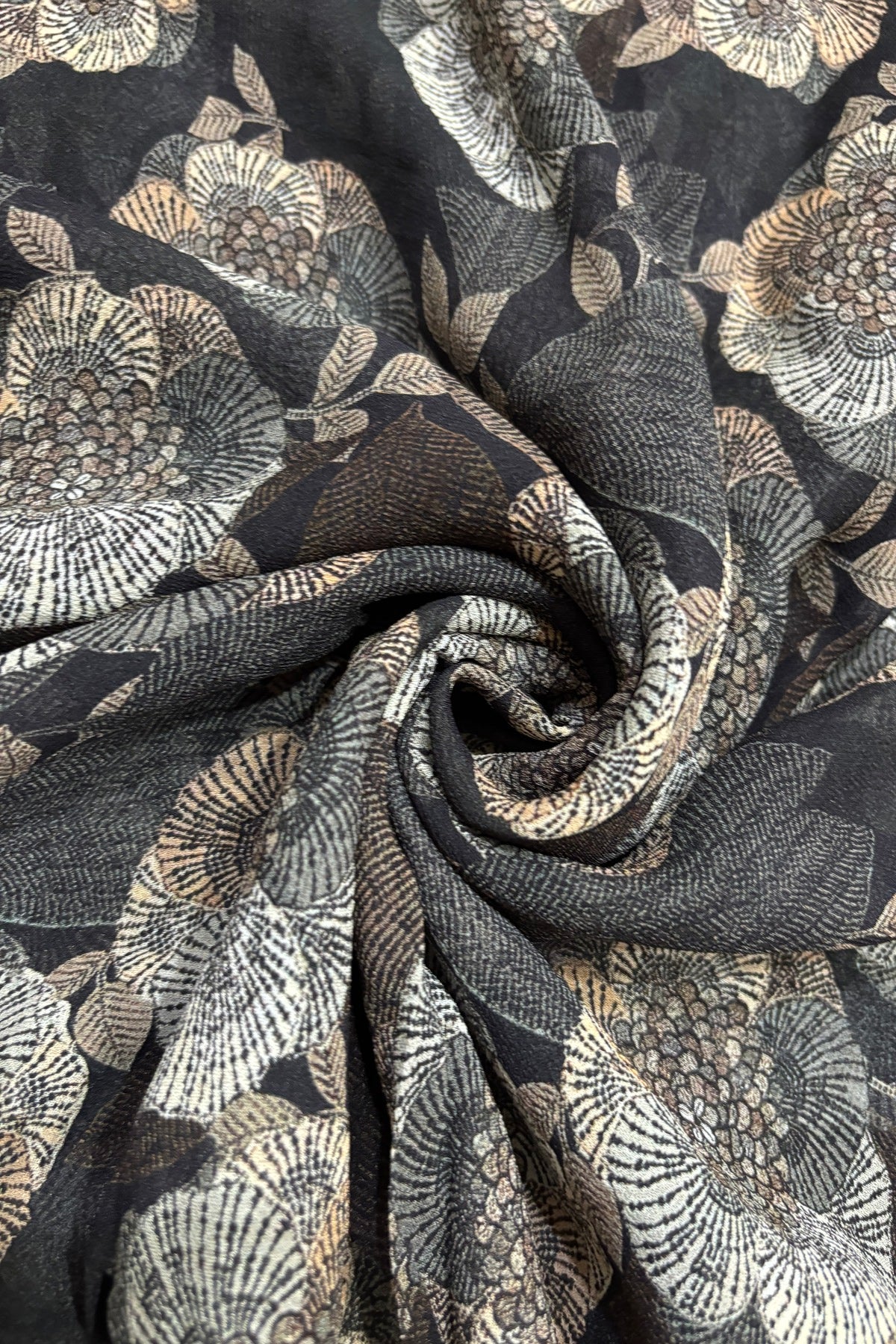 Black & Brown Floral Printed Pure Viscose Georgette Fabric