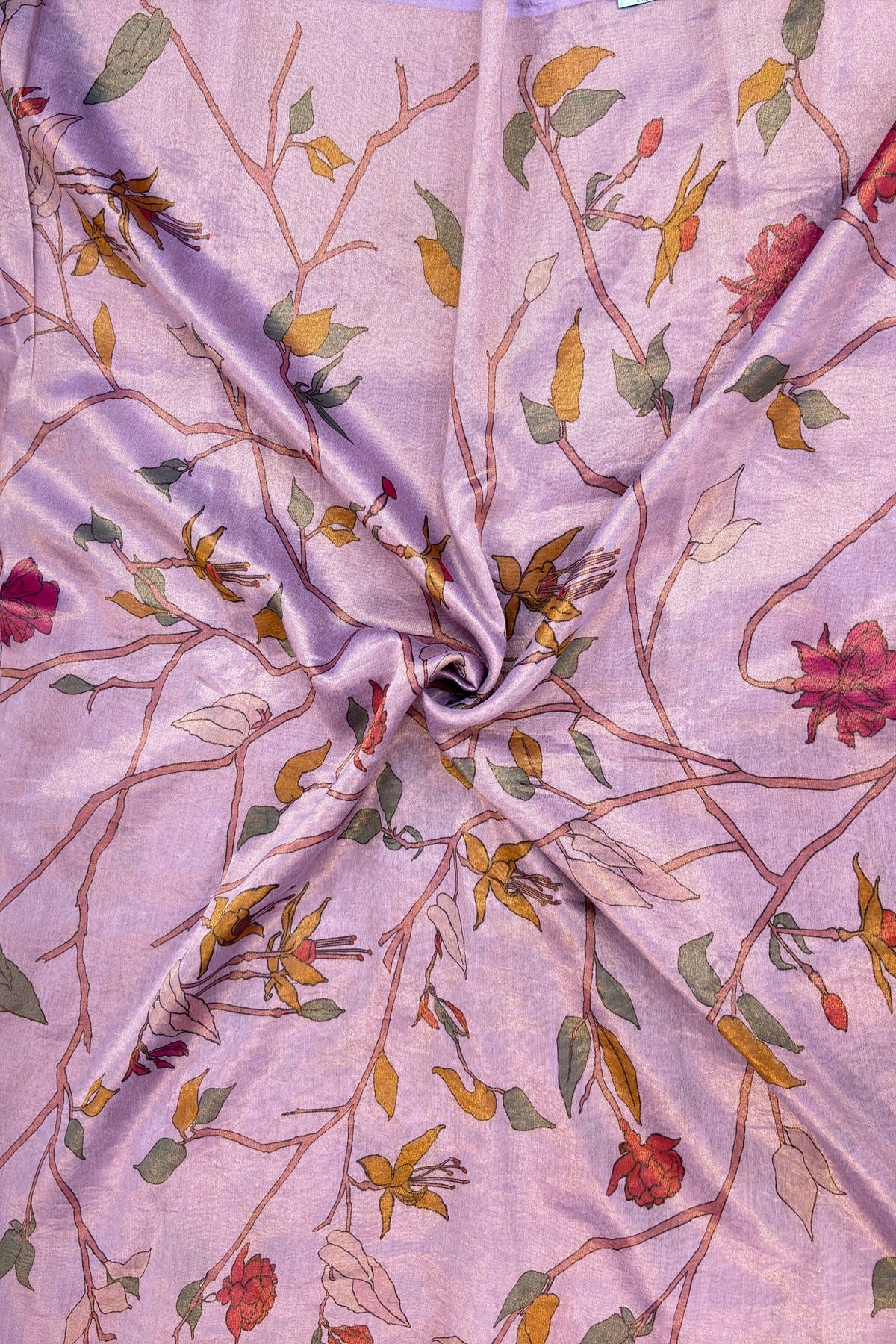 Dusty Lavender Pure Banaras Chanderi Tissue Floral Theme Printed Fabric