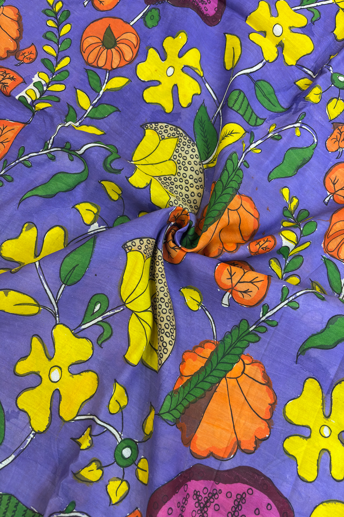 Ultra Voilet Pure Pen Hand painted Kalamkari Fabric