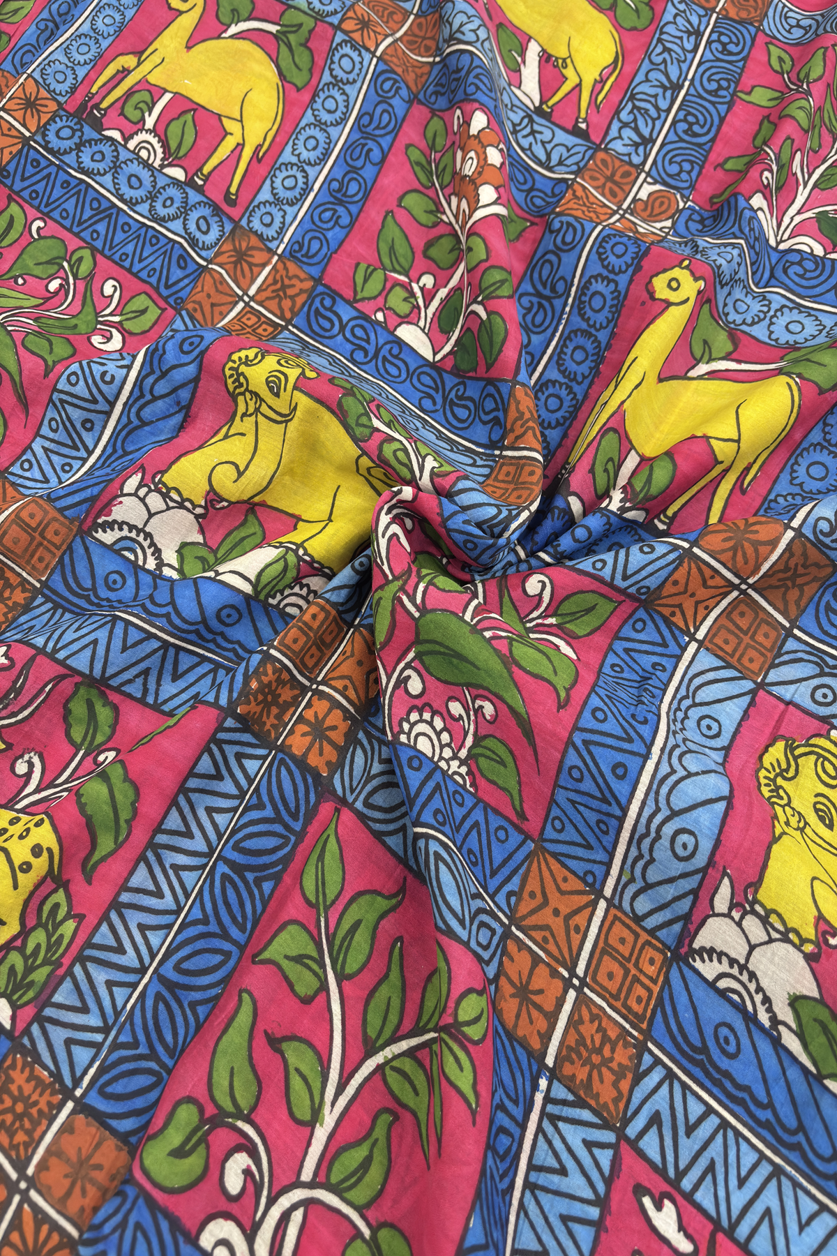 Hues of Pink Pure Pen Hand painted Kalamkari Fabric