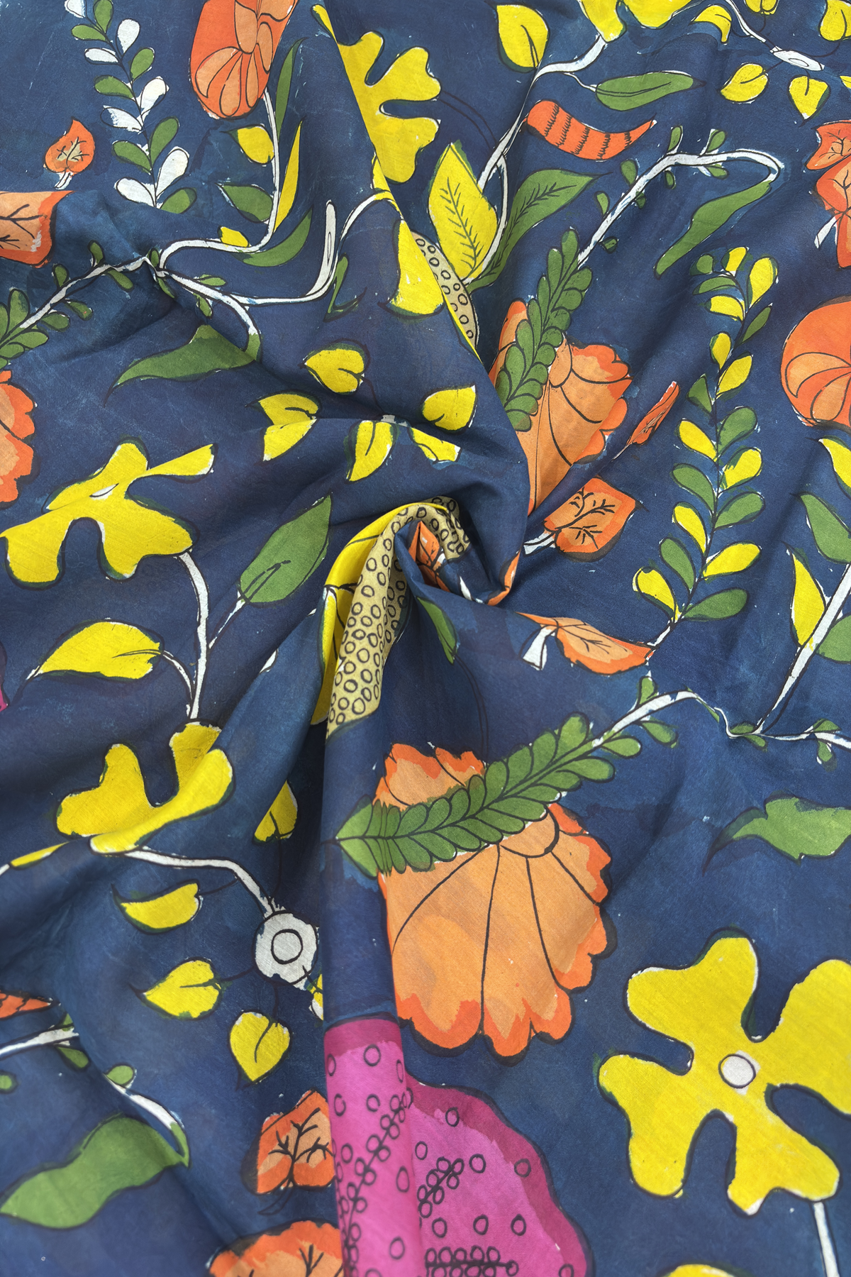 Prussian Blue Pure Pen Hand painted Kalamkari Fabric