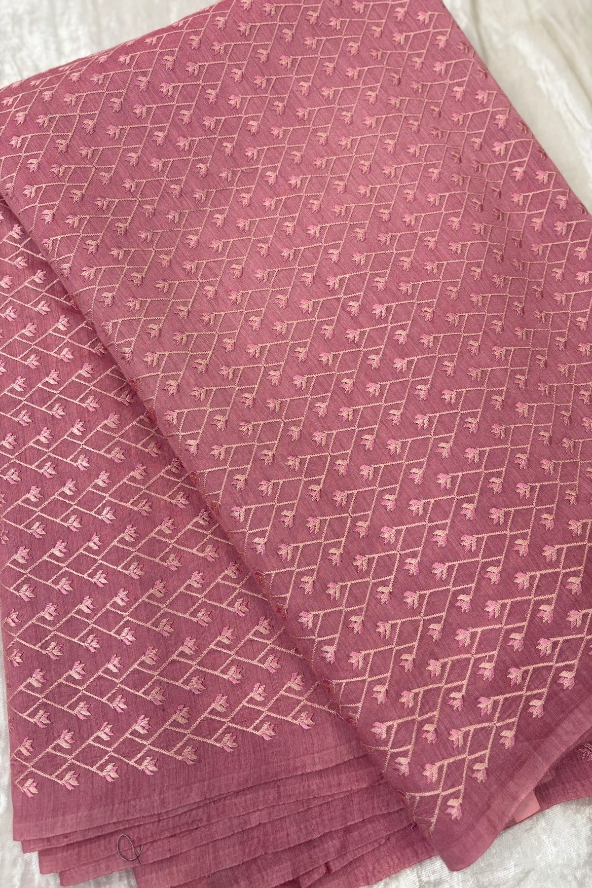 Pure Munga Silk Cross Designs Embroidered Fabric With Dual Shaded Threads