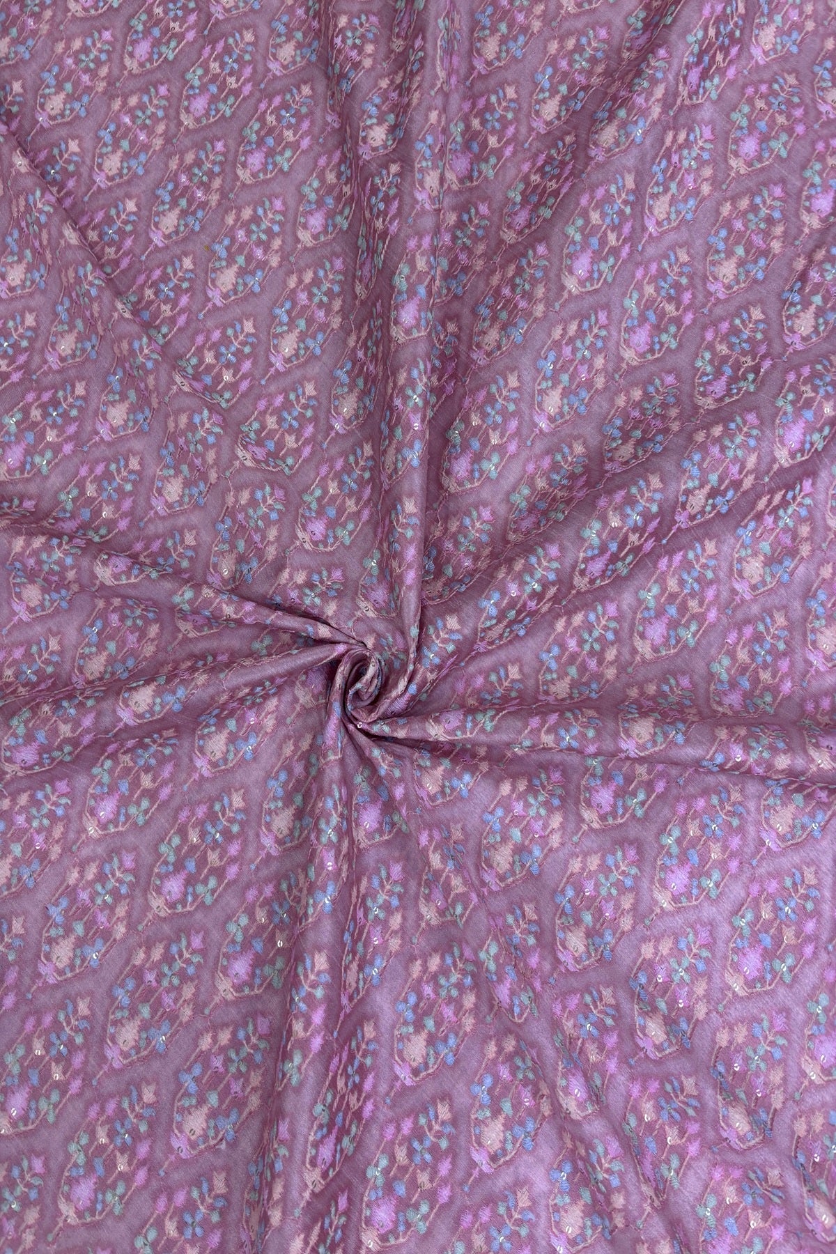 Soft Pink Mughal Motifs Embroidered & Highlighted With Sequins Rawsilk fabric
