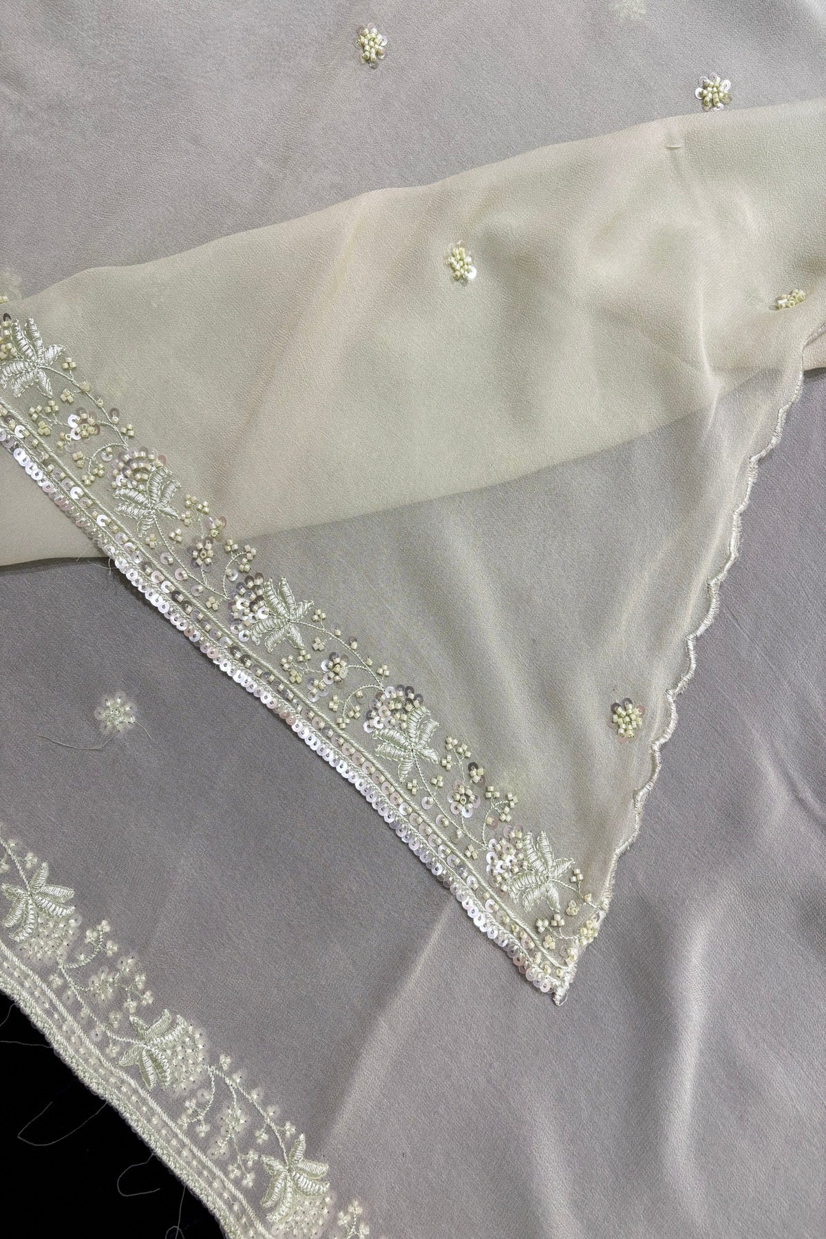 Cut Beads & Sequins Embroidered With Scallop Edged Georgette Dupatta