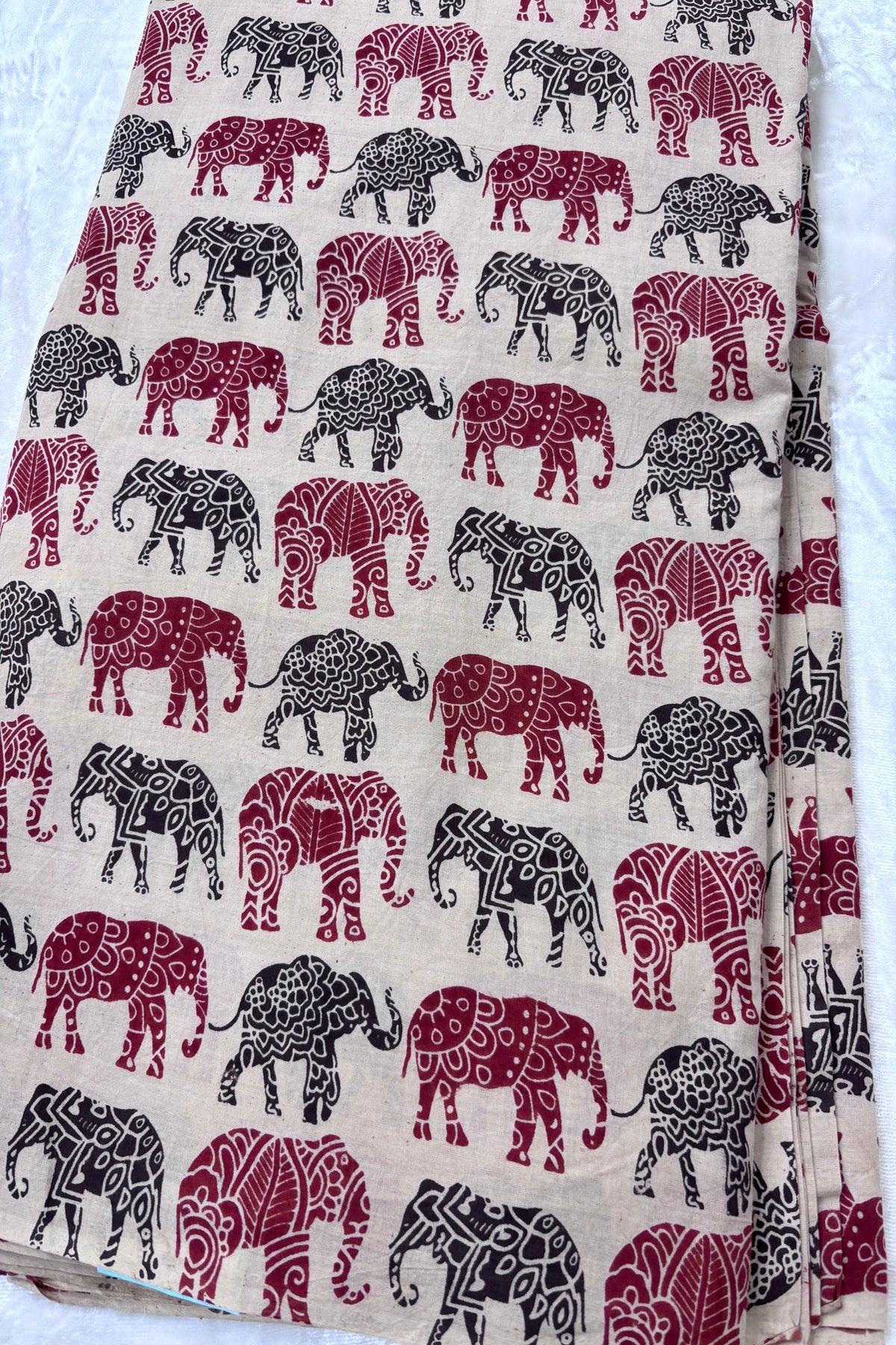 Tusker Elephants Screen Printed Pure Cotton Fabric