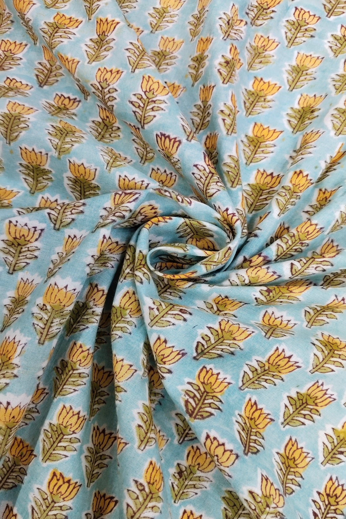 Miniature Lotus Sanganeri Printed Pure Cotton Fabric