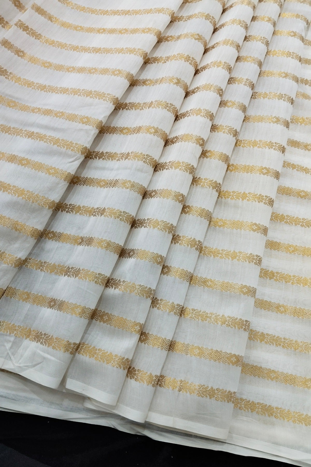 Horizontal Dark Gold Zari Woven Pure Chanderi Fabric
