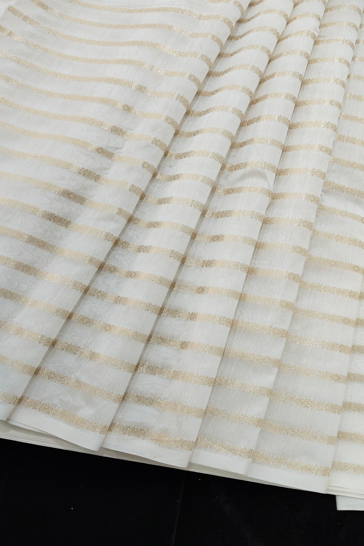 Horizontal Dull Gold Zari Woven Pure Chanderi Fabric
