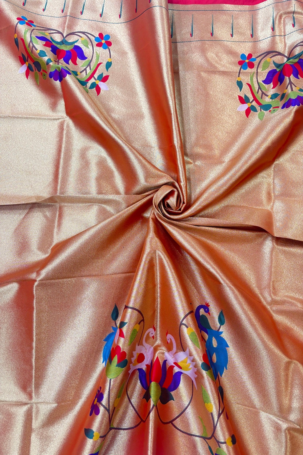 Peacock, Swan & Lotus Floral Bunch Paithani Woven With Single Muniya Blouse Fabric (1 Mtr Cut)