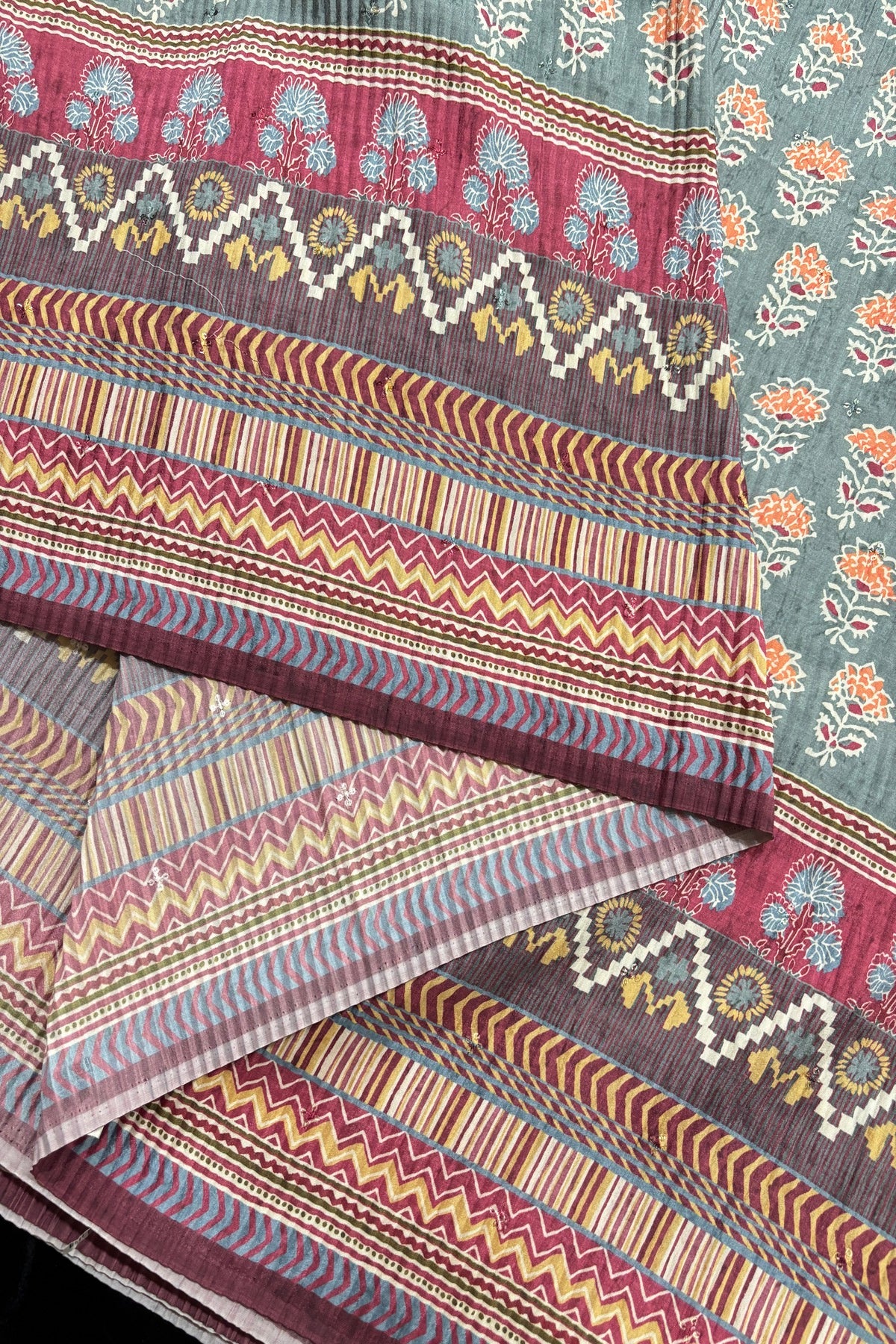 Sanganeri Inspired Printed Crushed Chinon Fabric