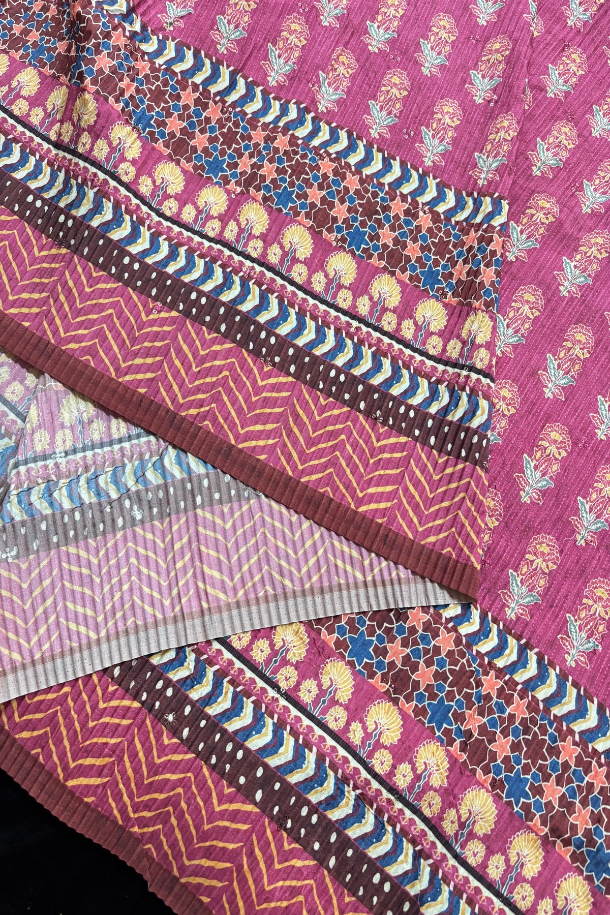 Isolated Floral Repeated Stalks Printed Crushed Chinon Fabric