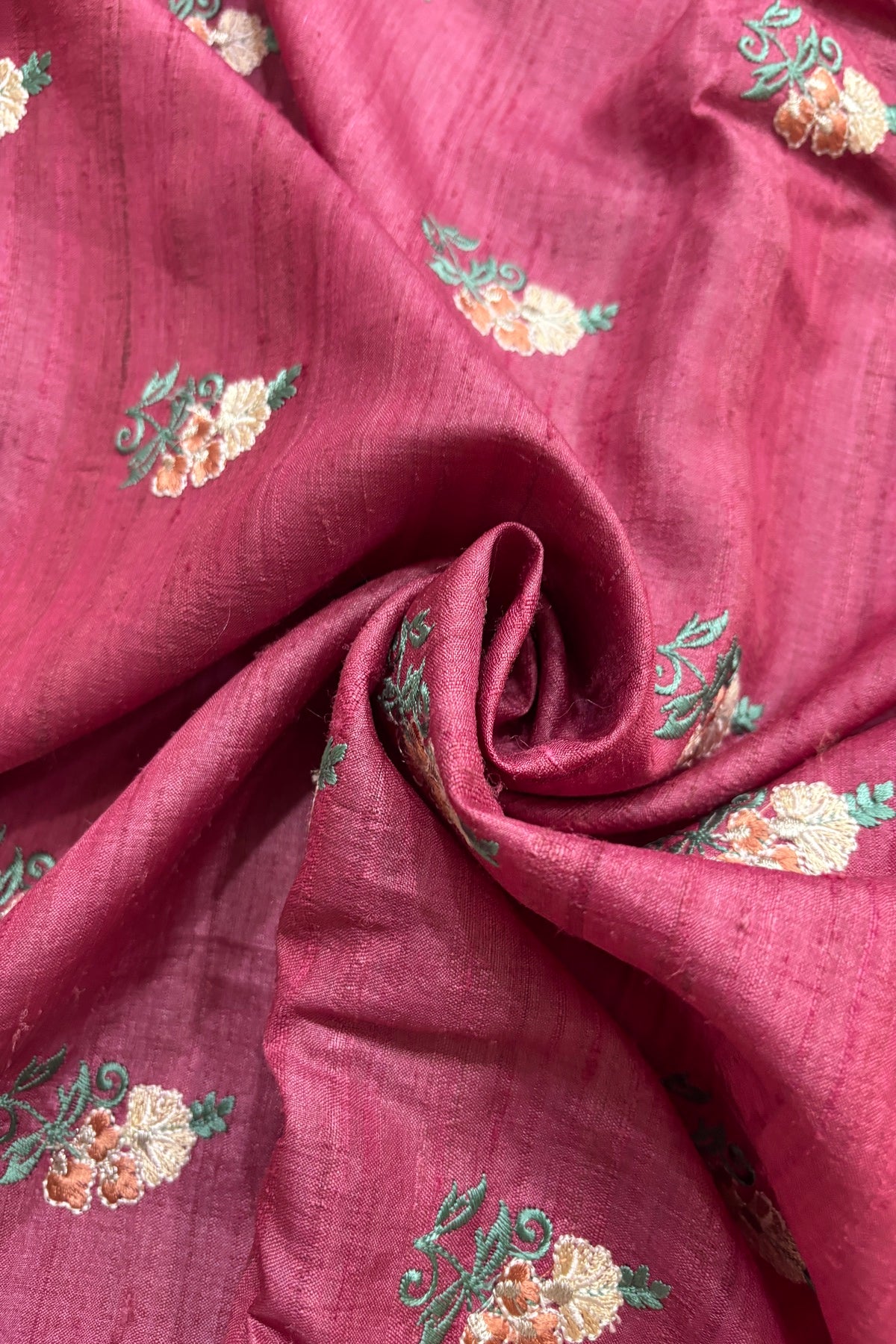 Repeated Plant Silhouette Embroidered Pure Munga Silk Fabric