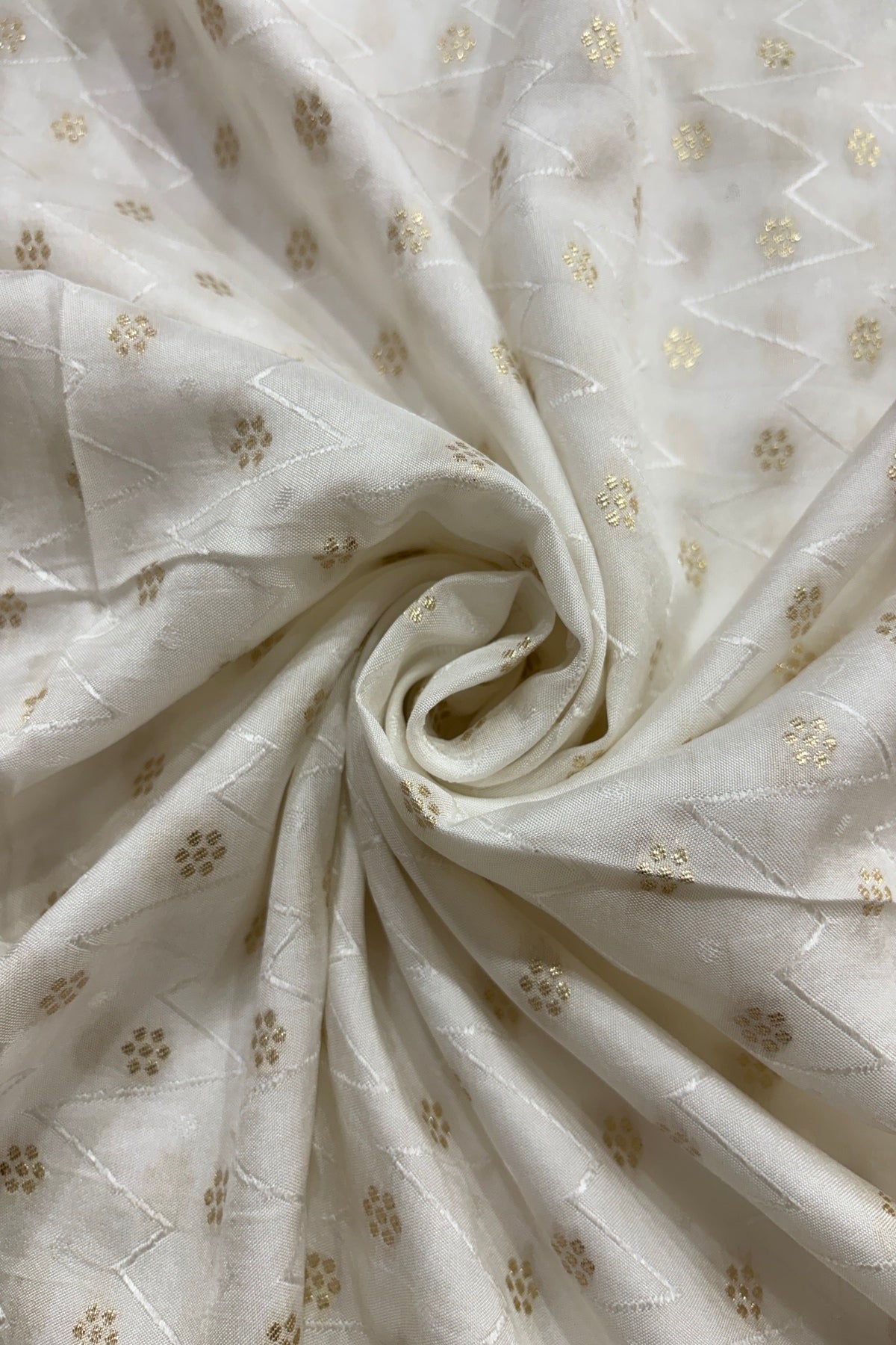 Waves & Polkas With Golden Zari Floral Woven Russian Silk Fabric