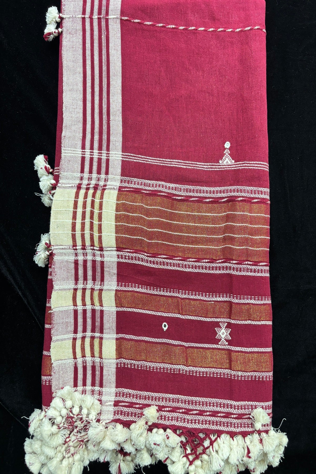 Maroon Mirror Worked Handwoven Pure Kala Cotton Bujodi Dupatta