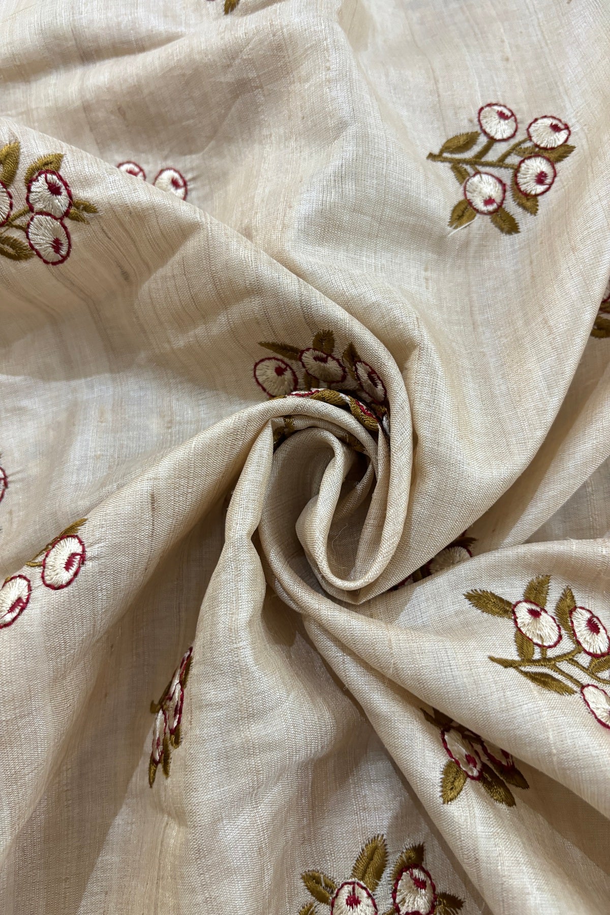 Bunch Of Berry's Embroidered Pure Tussar Fabric
