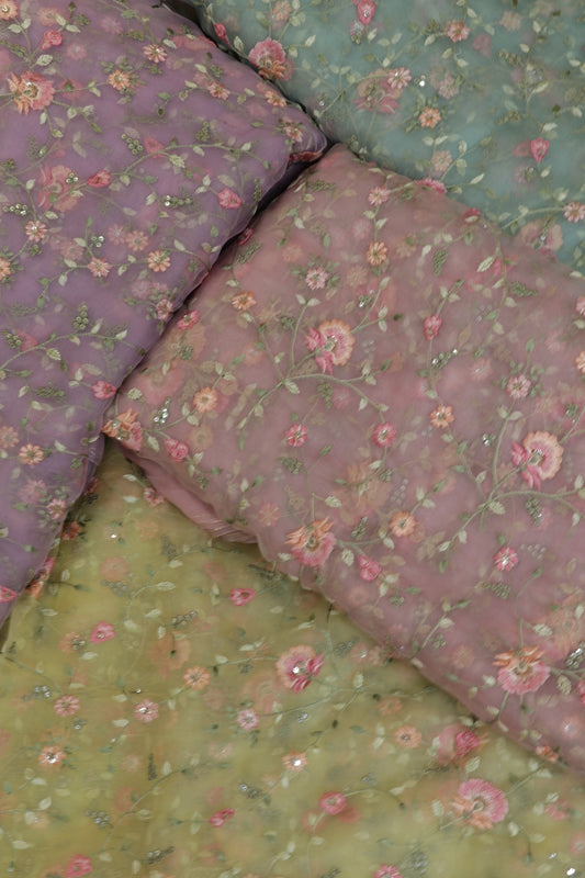 Pure Organzas with  Multi Thread Floral Embroidery