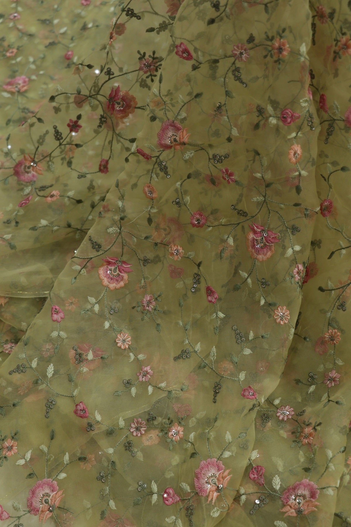 Pure Organzas with  Multi Thread Floral Embroidery