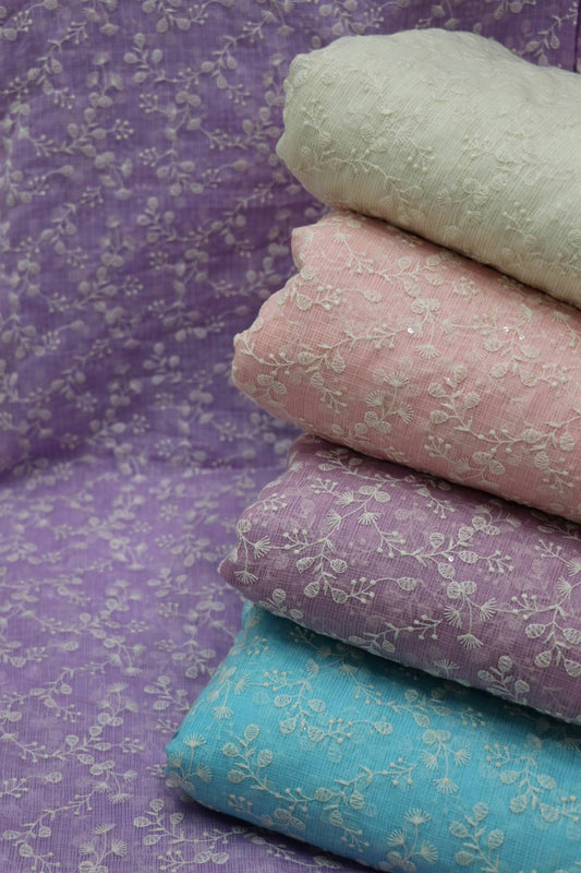 Small Intricated Embroidered Cotton Kota Fabric