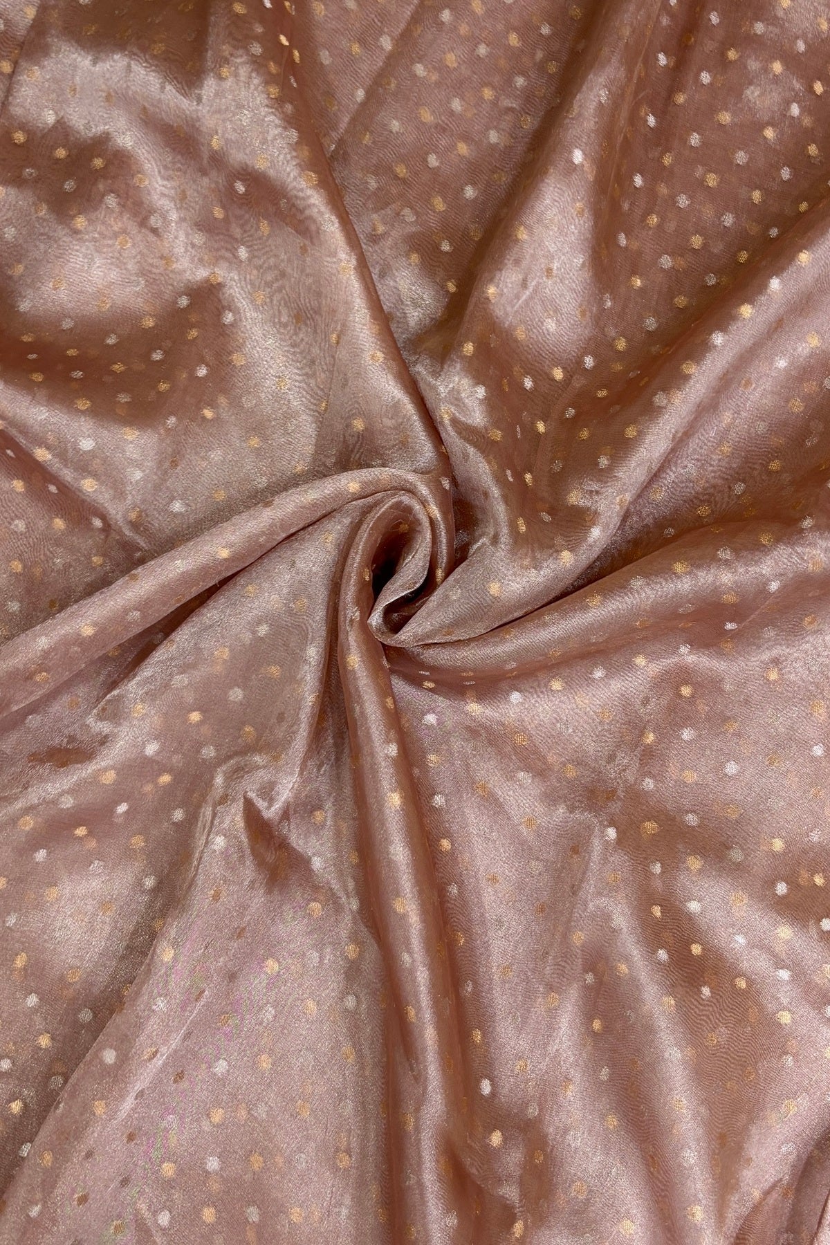 Gold & Silver Polka Dots Zari Woven Pure Organza Tissue Fabric