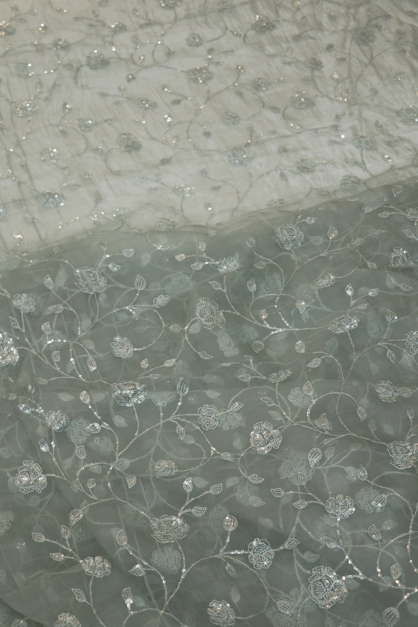 Self Sequins Floral Jaal Embroidered Pure Organza Fabric
