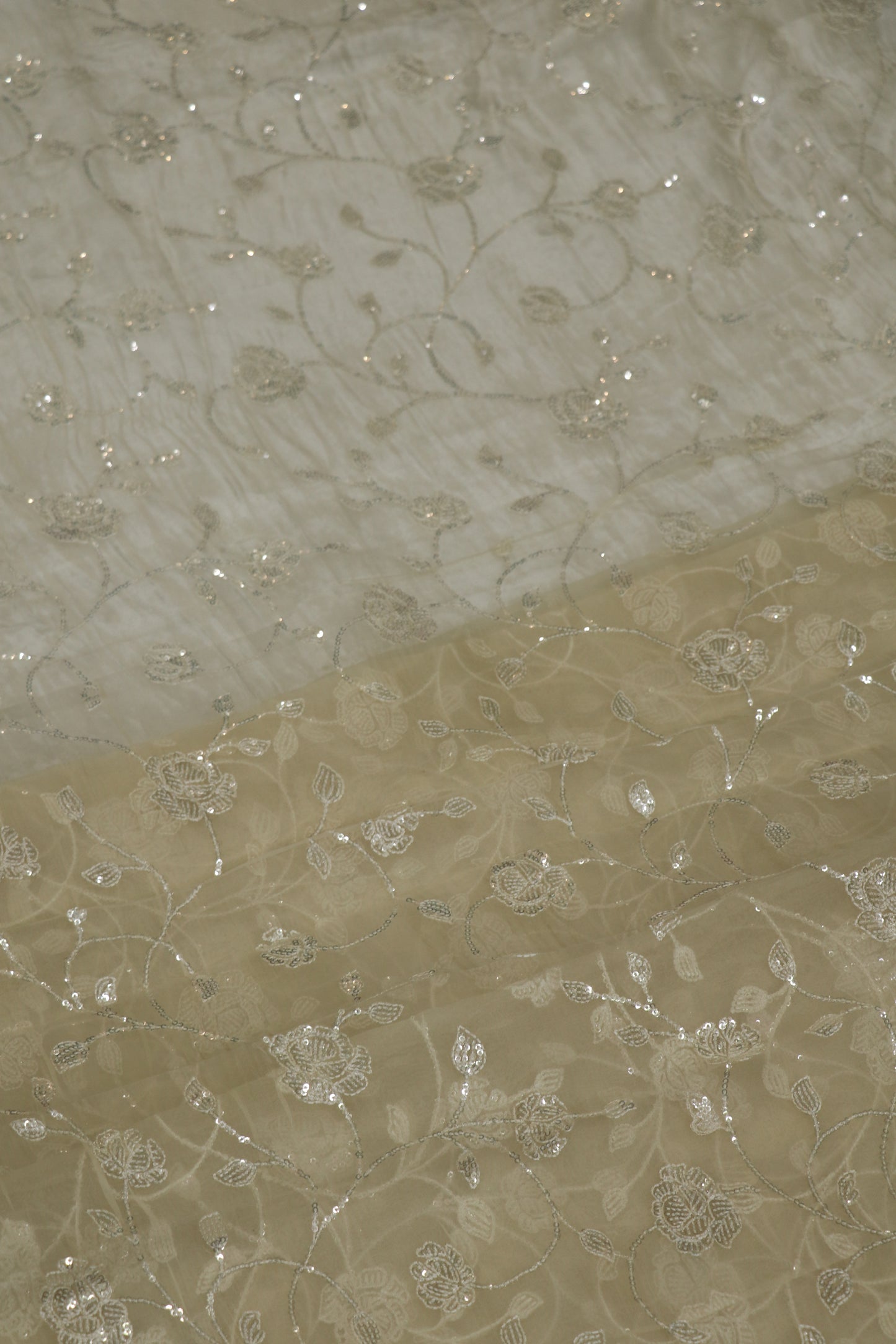 Self Sequins Floral Jaal Embroidered Pure Organza Fabric
