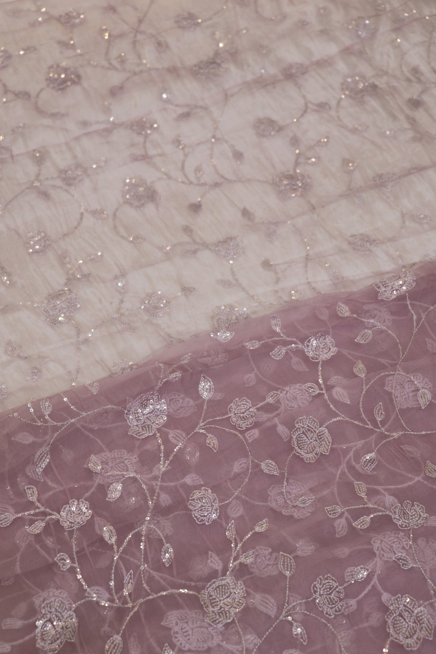 Self Sequins Floral Jaal Embroidered Pure Organza Fabric