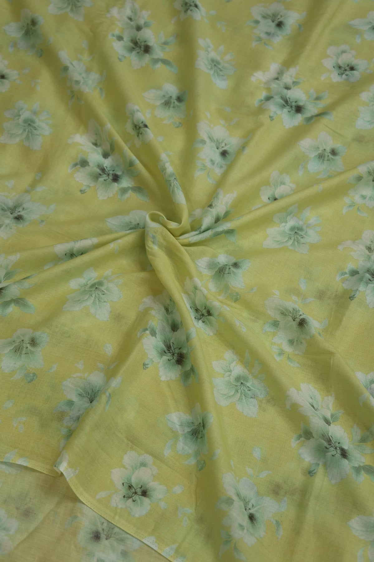 Light Yellow Floral Printed Mul Cotton Fabric