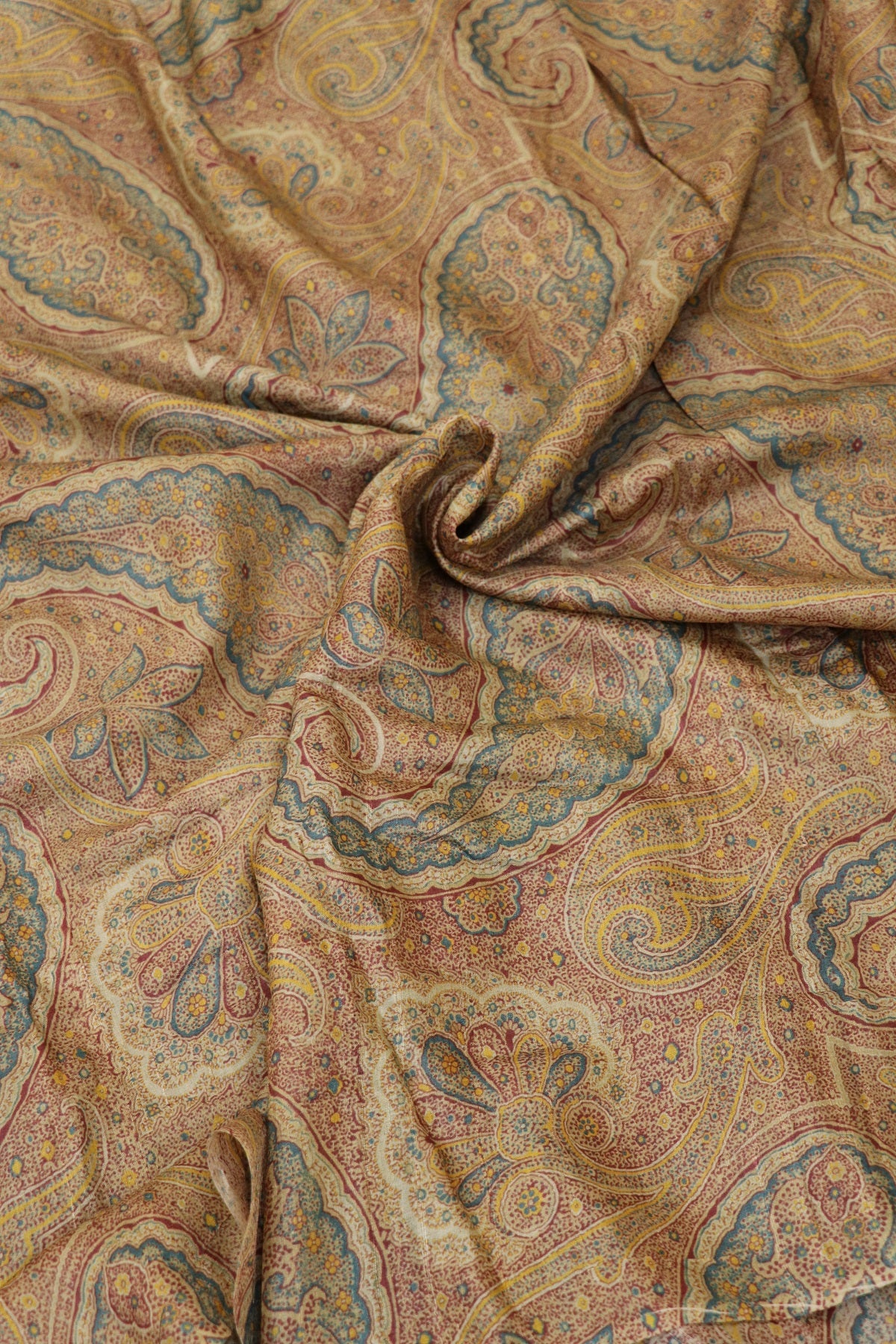 Natural Desi Tussar Ivory Mango Paisley Printed Fabric