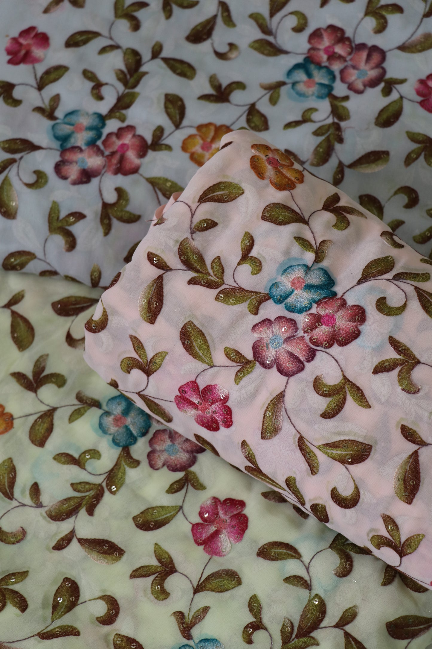Printed Georgette Fabric Embroidered & Highlighted With Sequins