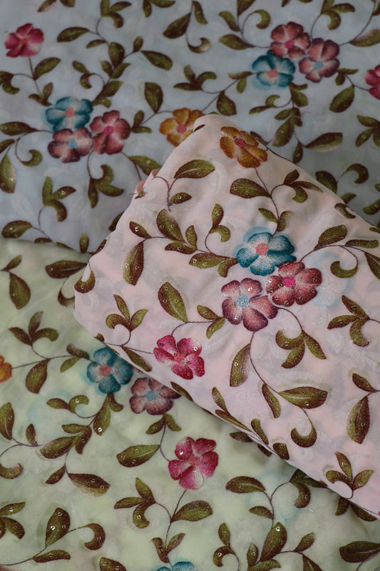 Printed Georgette Fabric Embroidered & Highlighted With Sequins