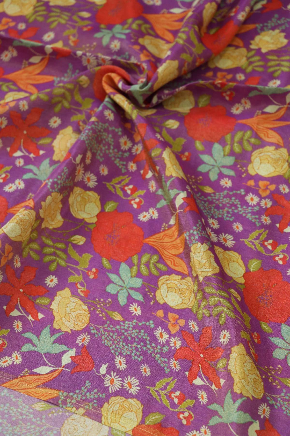 Floral Printed Uppada Tissue Fabric