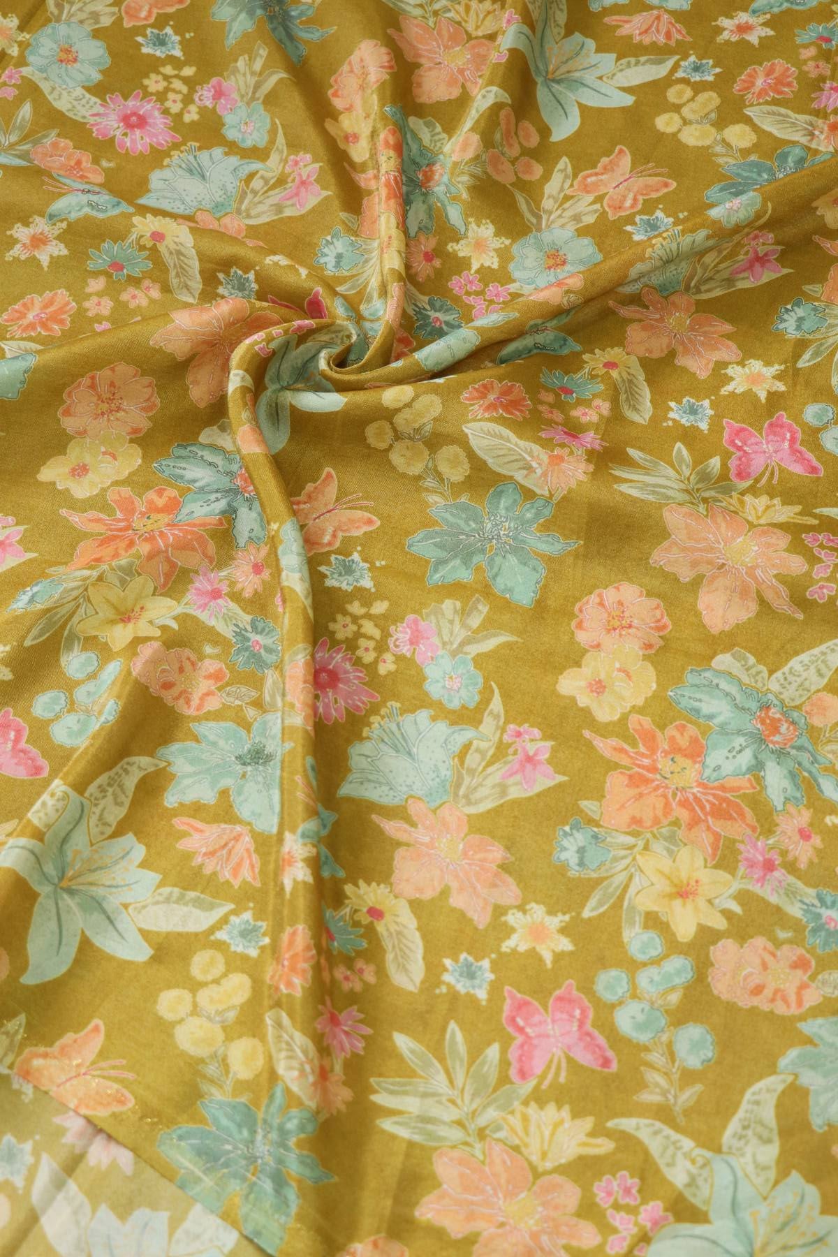 Floral Printed Uppada Tissue Fabric